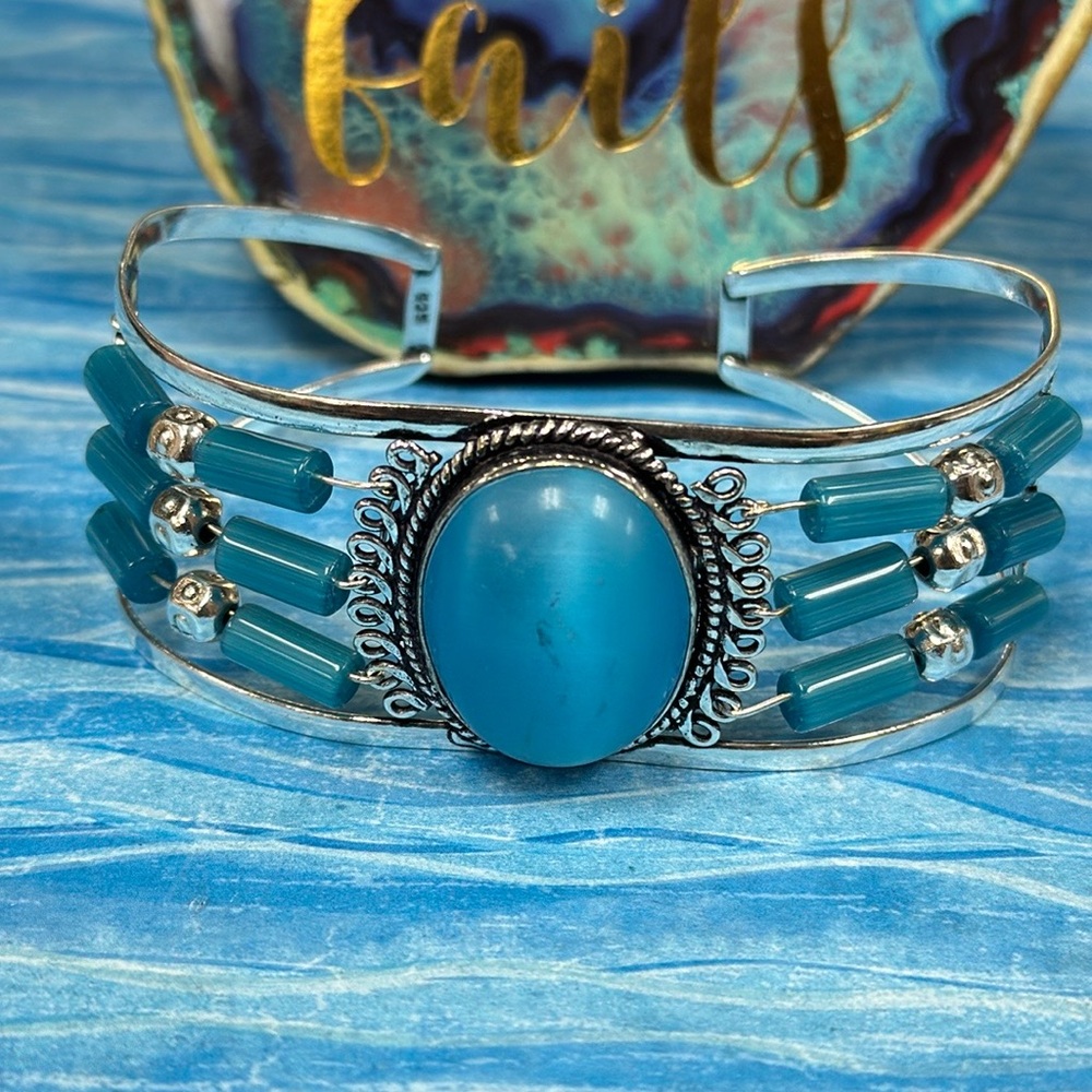 Blue Chalcedony Silver Bracelet